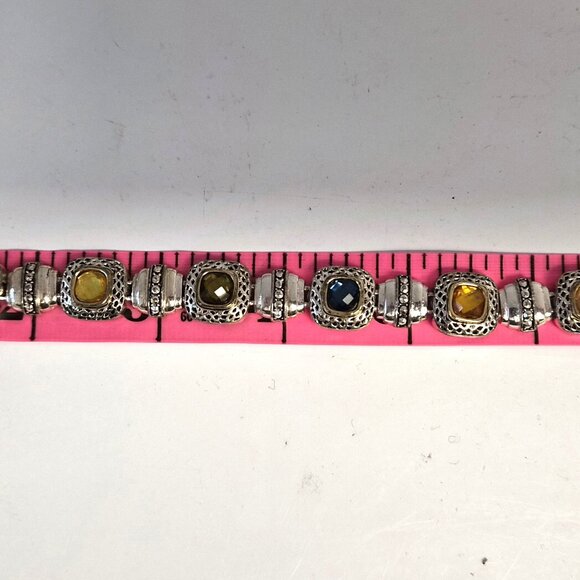 VTG Art Deco Revival Bracelet  Silver-Tone Faux Rhinestones 7.5" Magnetic Clasp - Picture 4 of 6